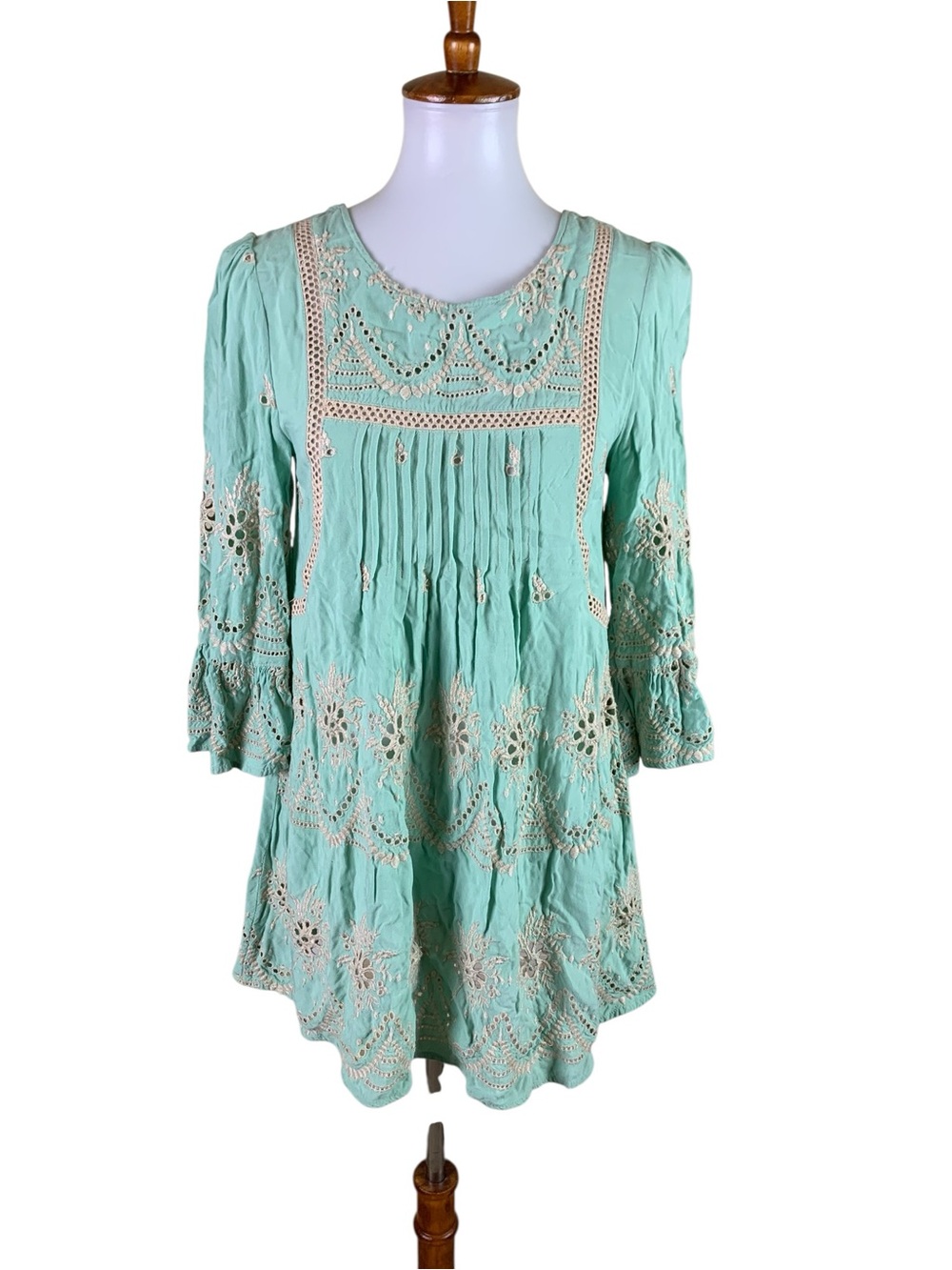 Ivy Jane Turquoise Eyelet Embroidered Tunic Dress S Boho Cottagecore Peasant